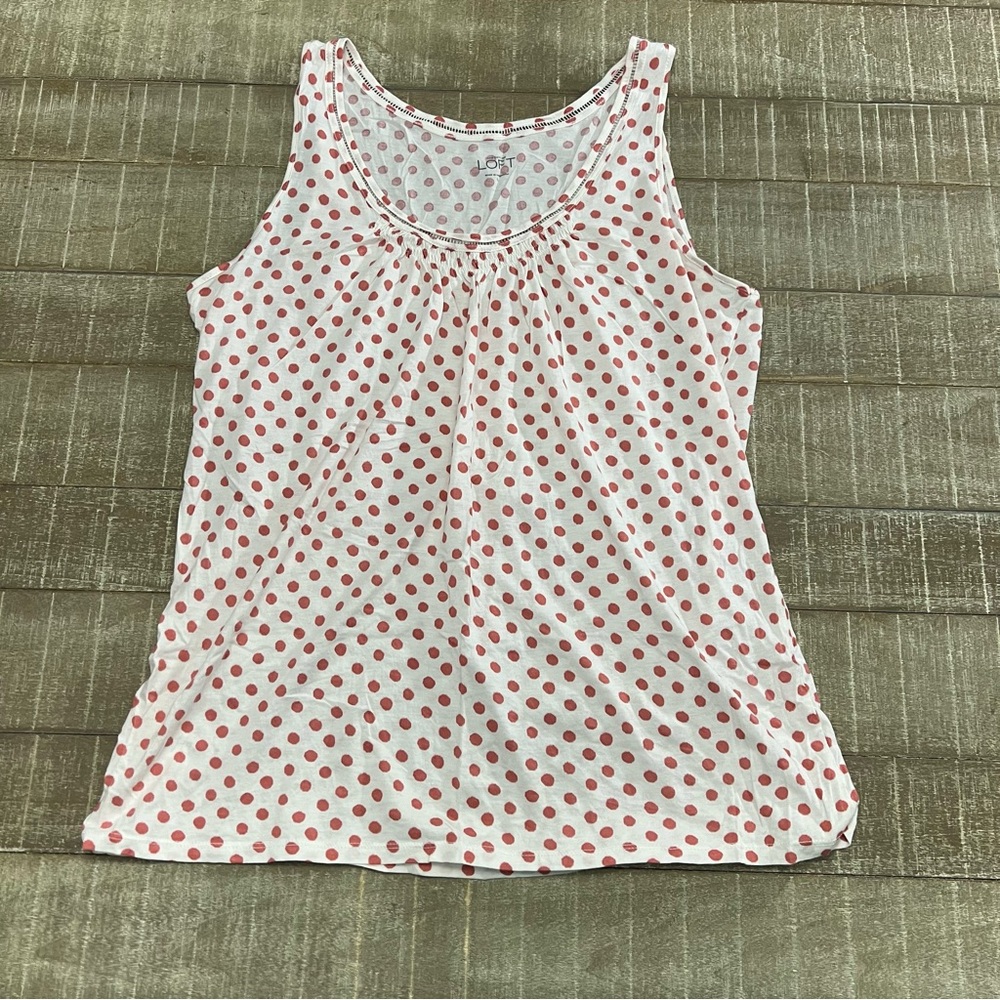 LOFT Polka Dot Top, white and pink Large - Picture 2 of 2